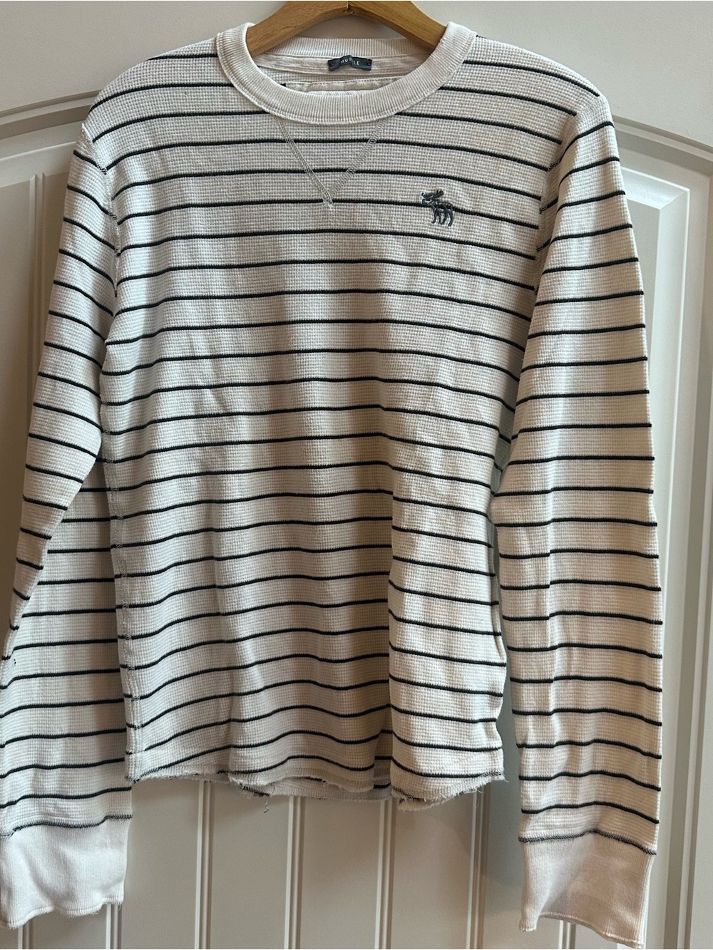 Abercrombie & Fitch Muscle Fit Thermal Waffle Knit Striped Long Sleeve Shirt S